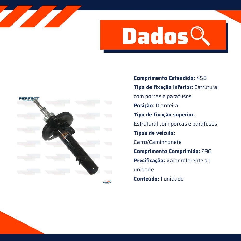 Amortecedor Dianteiro Direito da Suspensão para Peugeot 208 e 2008 - Perfect - AMD0522