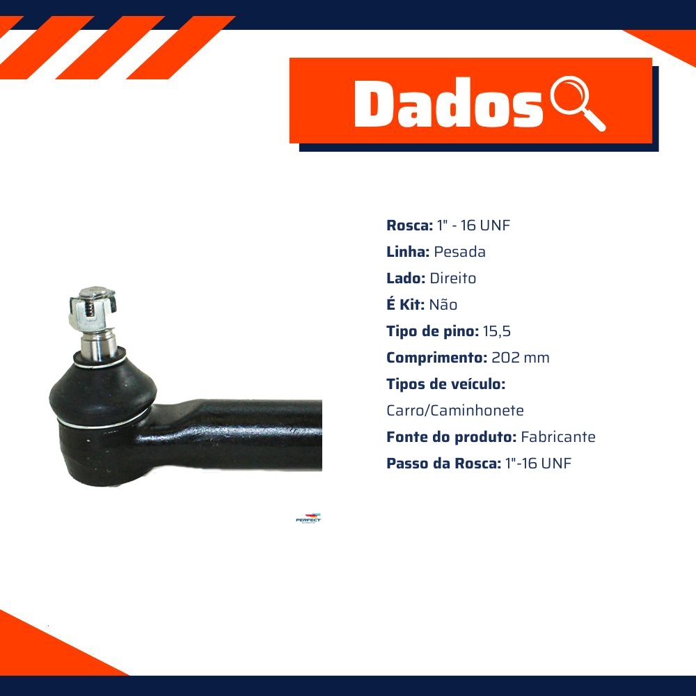 Terminal de Direção Barra Menor para Ford F-250 e F-4000 - Perfect - TDI0400
