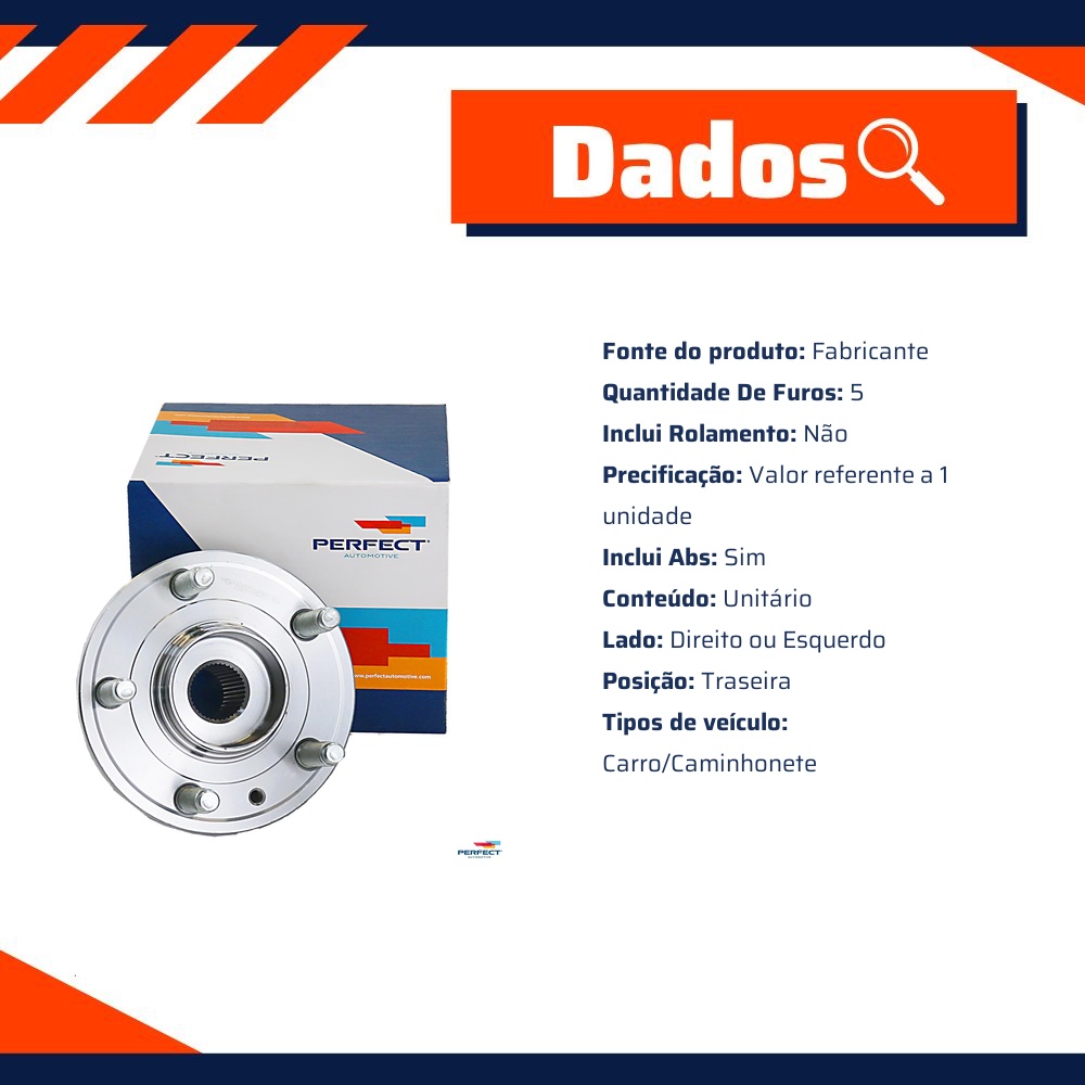 Cubo de Roda Traseiro Direito ou Esquerdo 5 Furos sem Rolamento com ABS para Ford Edge - Perfect - CDRT0118