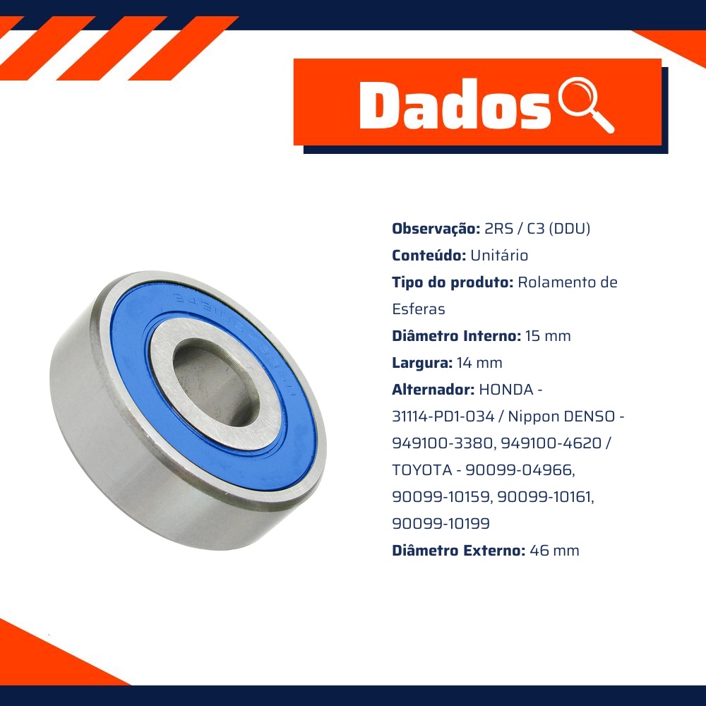 Rolamento de Esferas do Alternador - Gauss - GR3360