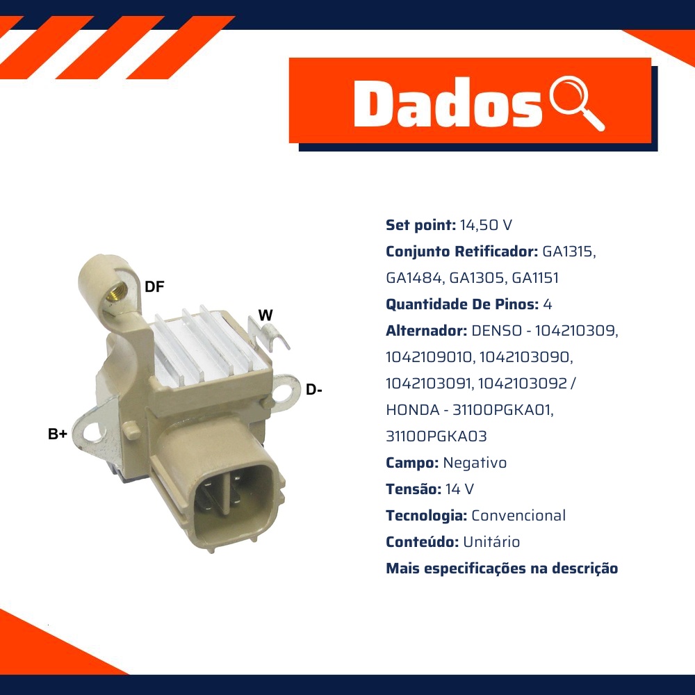 Regulador de Voltagem 14V para Hyundai Santa Fé - Gauss - GA141