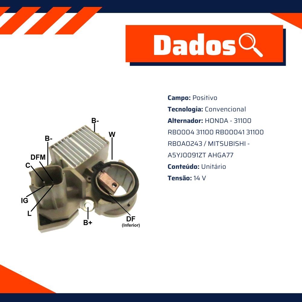 Regulador de Voltagem 14V para Honda City e FIT - Gauss - GA867