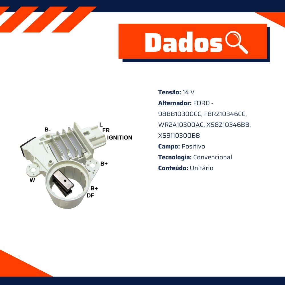 Regulador de Voltagem 14V para Ford F-250 - Gauss - GA846