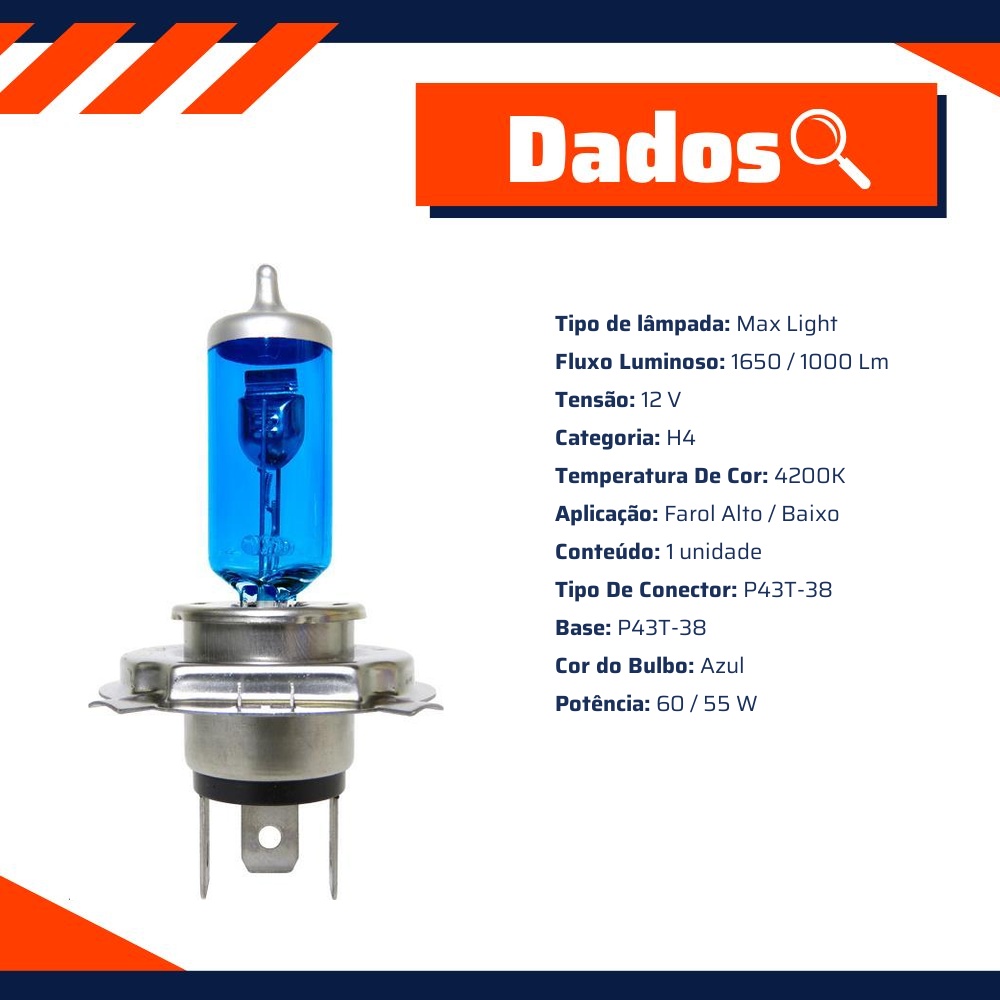 Lâmpada H4 60/55W 12V MaxLight - Gauss - GL12 H4