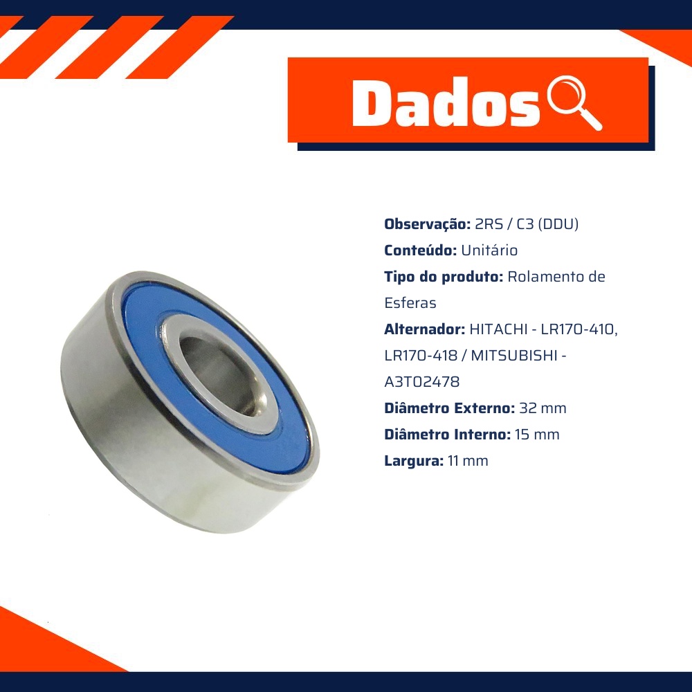 Rolamento de Esferas do Alternador - Gauss - GR B15 70D