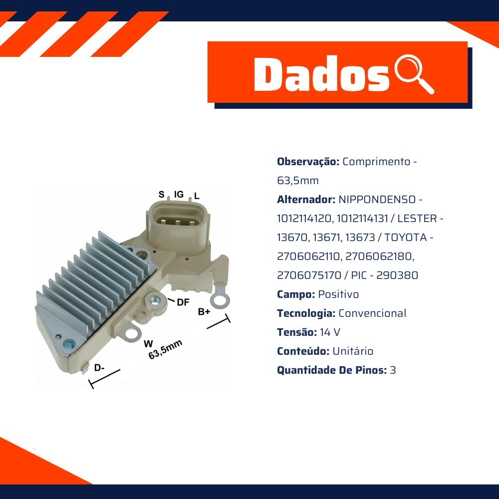 Regulador de Voltagem 14V para Toyota Hilux SW4 e SW4 - Gauss - GA854