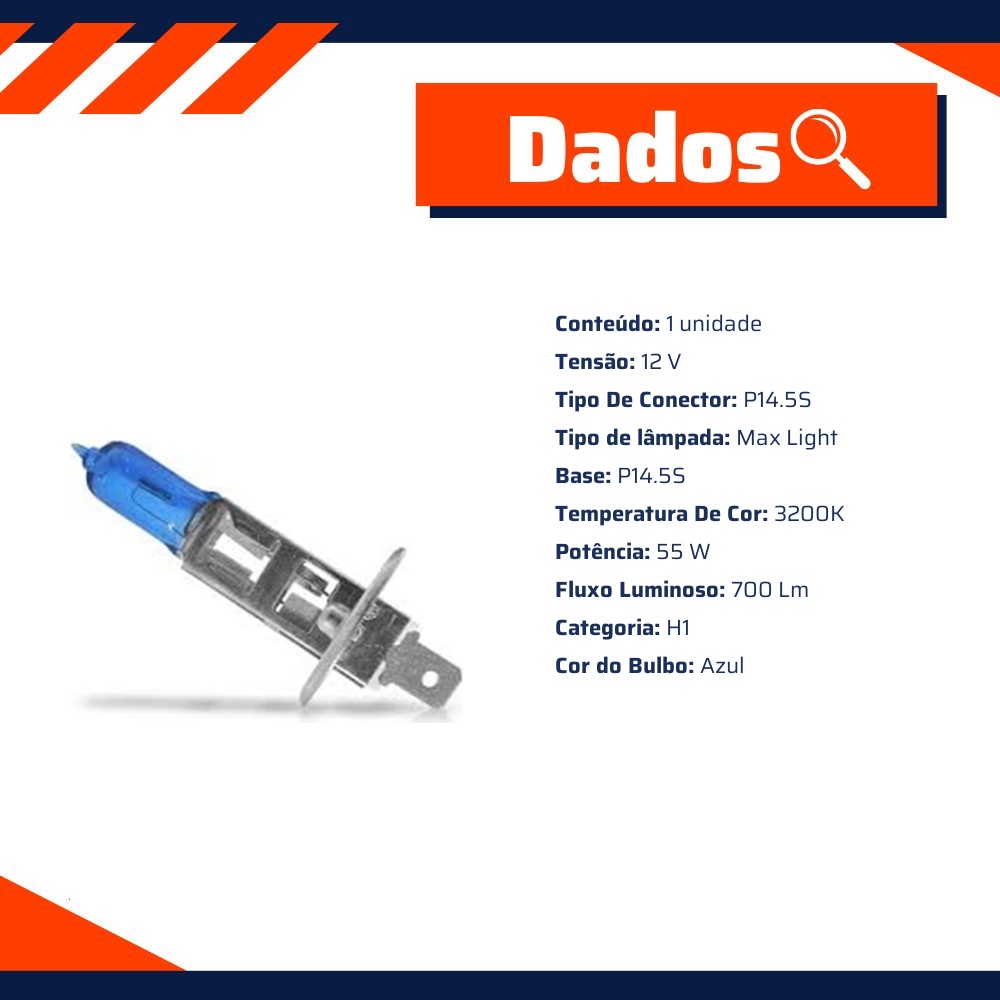 Lâmpada H1 55W 12V MaxLight - Gauss - GL02 H1