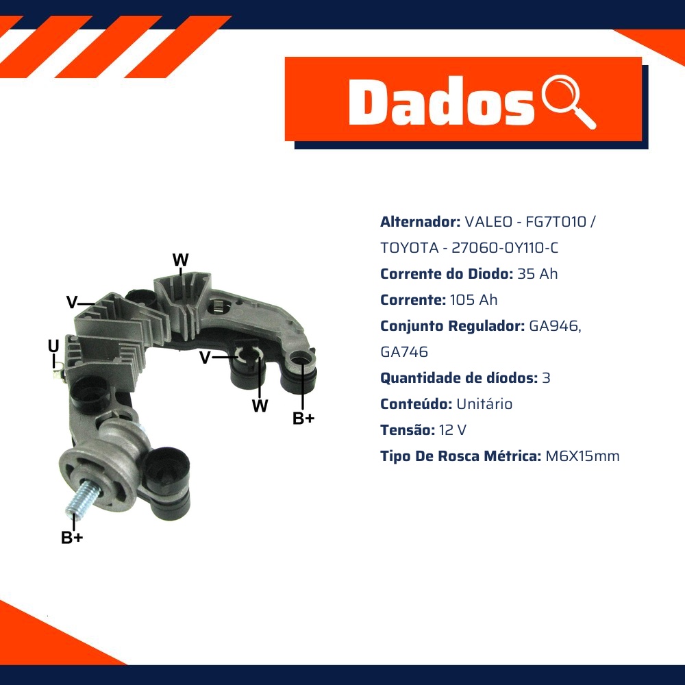 Retificador do Alternador - Gauss - GA1886