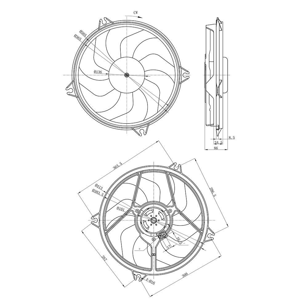 Eletroventilador 12V 185W para Citroen Xsara Picasso - Gauss - GE1009