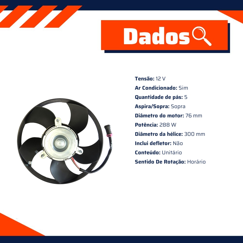 Eletroventilador 12V 288W para Volkswagen Quantum e Santana - Gauss - GE1020