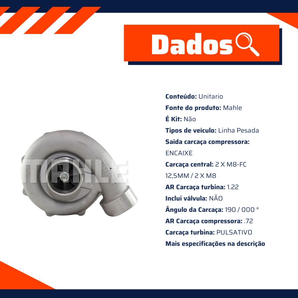 Turbocompressor para Volvo B 10 M e B 58 - Mahle - TC0710057