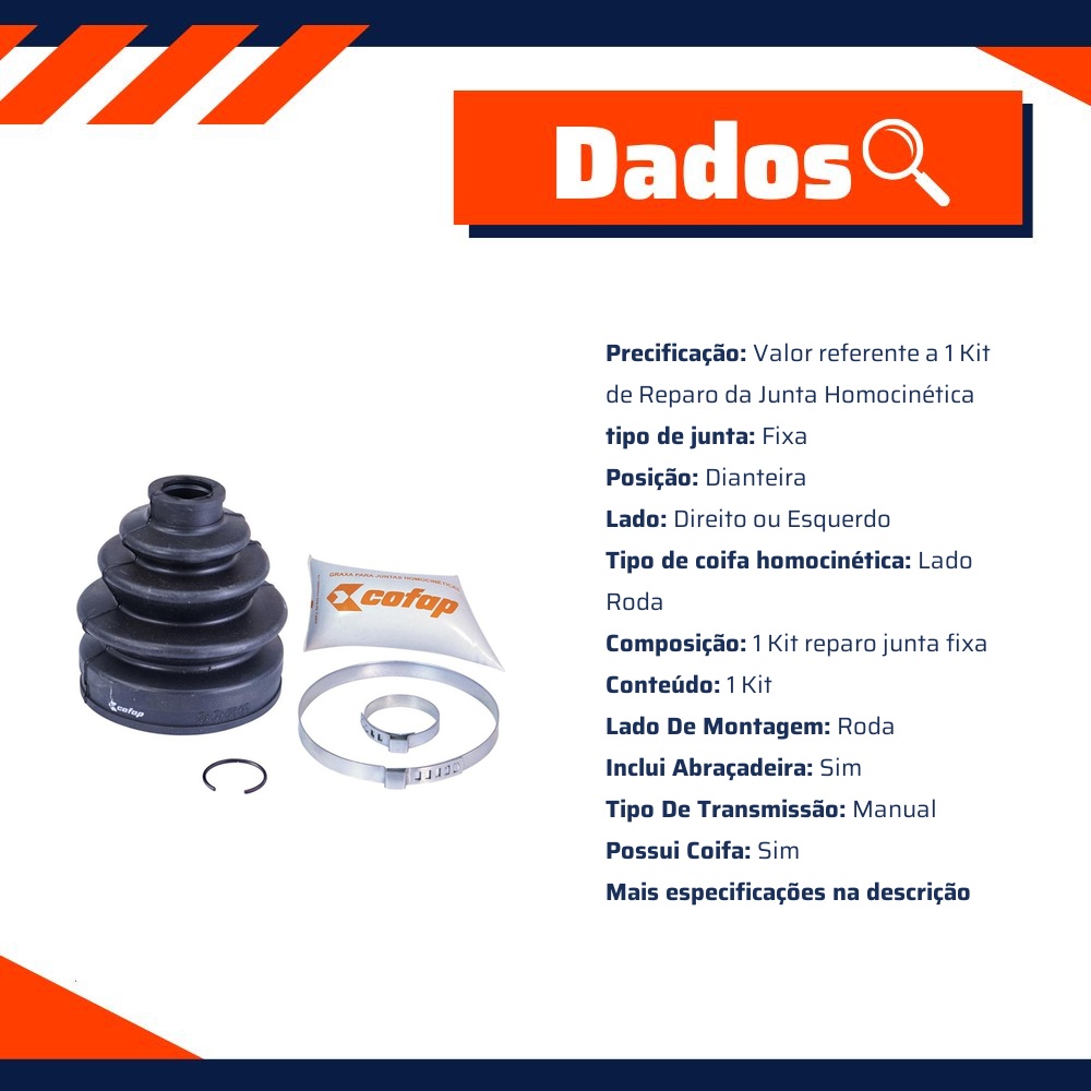 Kit Reparo Junta Fixa Dianteira Roda Manual com Coifa para Honda Civic - Cofap - KJH10201