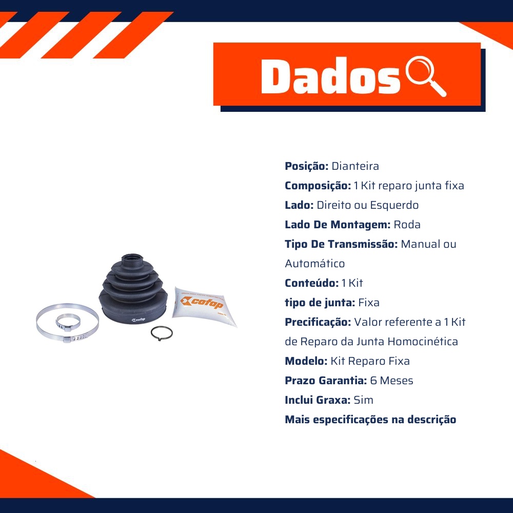 Kit Reparo Junta Fixa Dianteira Roda Manual / Automática Com Coifa - Cofap - KJH04201