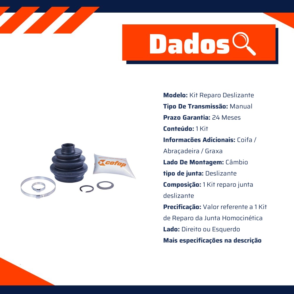 Kit Reparo Junta Deslizante Câmbio Direito Ou Esquerdo Manual - Cofap - KJD03201
