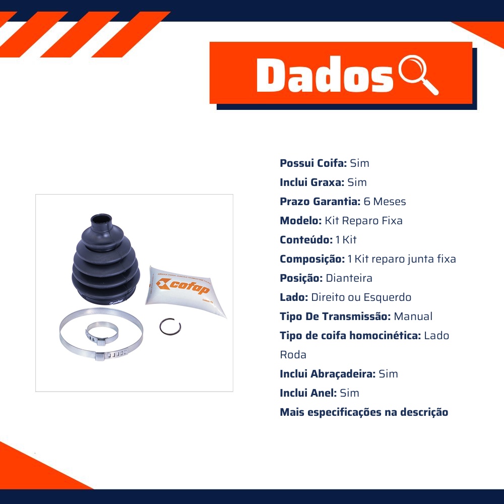 Kit Reparo Junta Fixa Dianteira Roda Manual Com Coifa - Cofap - KJH08201