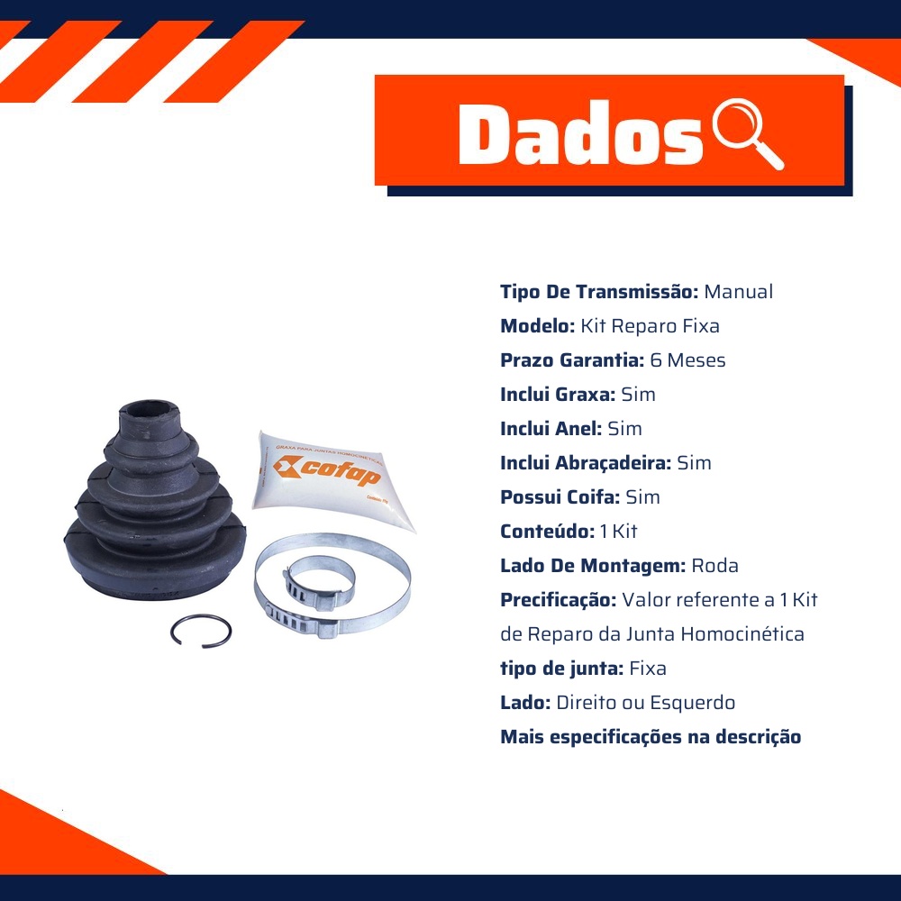 Kit Reparo Junta Fixa Dianteira Roda Manual Com Coifa - Cofap - KJH03211