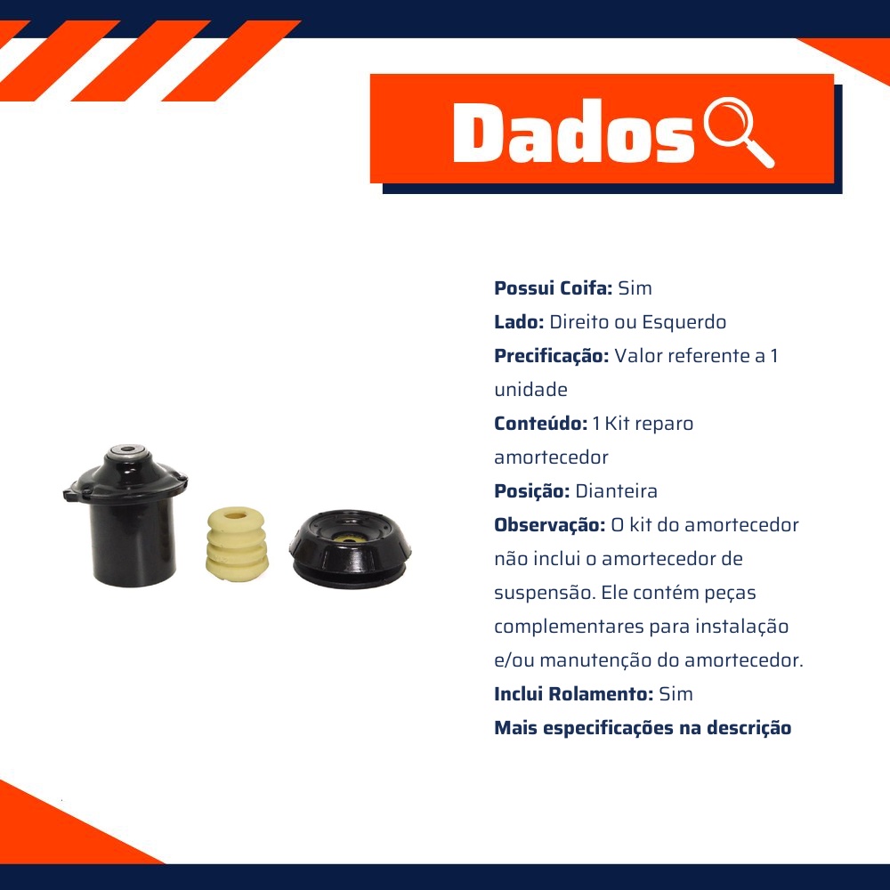 Kit Reparo Amortecedor Dianteiro Direito Ou Esquerdo Com Rolamento Com Batente Com Coifa Com Coxim - Cofap - TKC04105