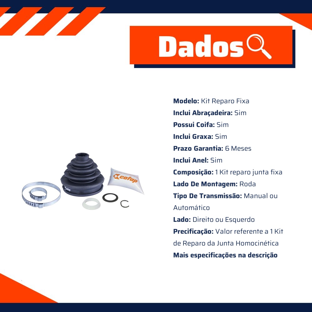 Kit Reparo Junta Fixa Roda Automática / Manual Com Coifa - Cofap - KJH01205