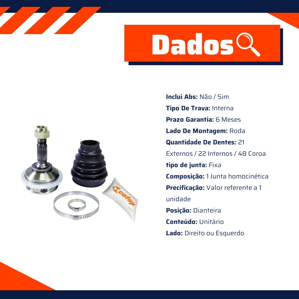 Junta Homocinética Dianteira Roda para Peugeot 206 e 206 SW - Cofap - JHC17103