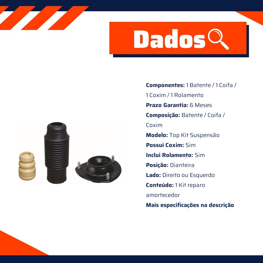 Kit Reparo Amortecedor Dianteiro Direito Ou Esquerdo Com Rolamento Com Coxim - Cofap - TKC32101