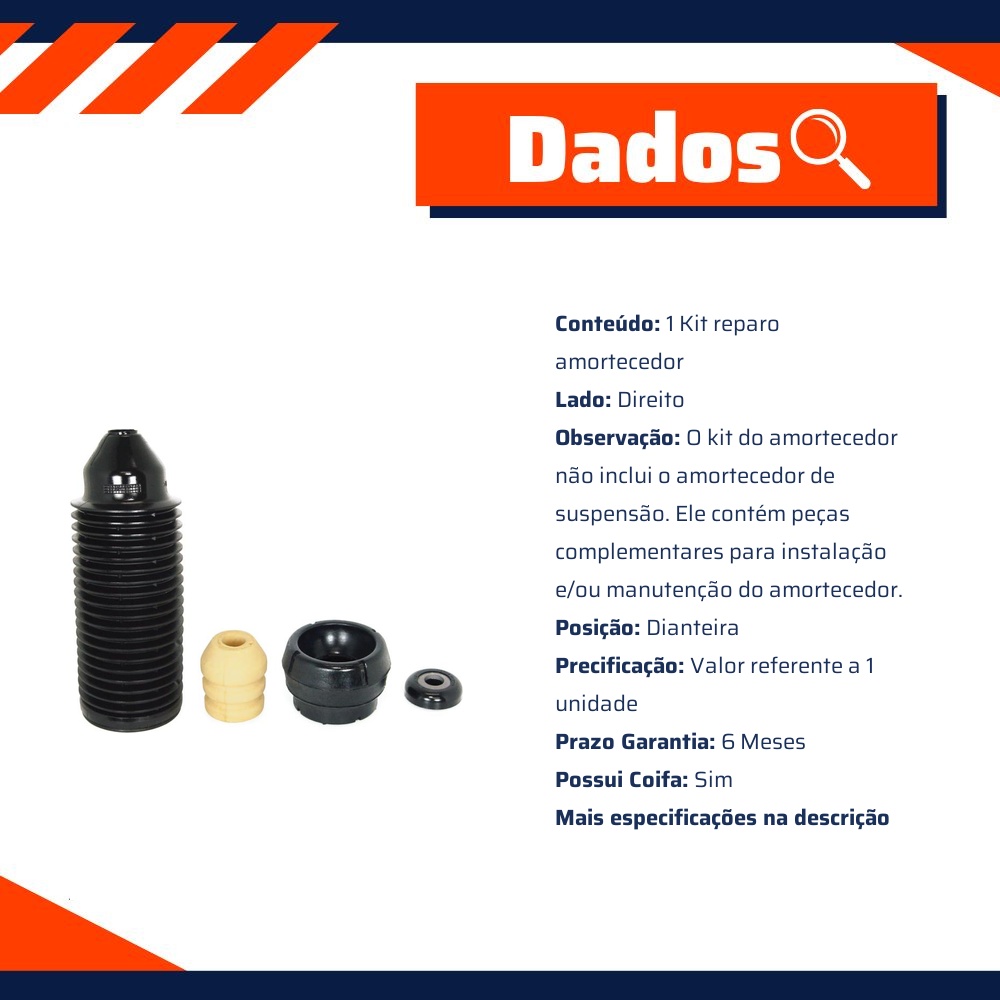Kit Reparo Amortecedor Dianteiro Direito Ou Esquerdo Com Rolamento Com Batente Com Coifa Com Coxim - Cofap - TKC01105