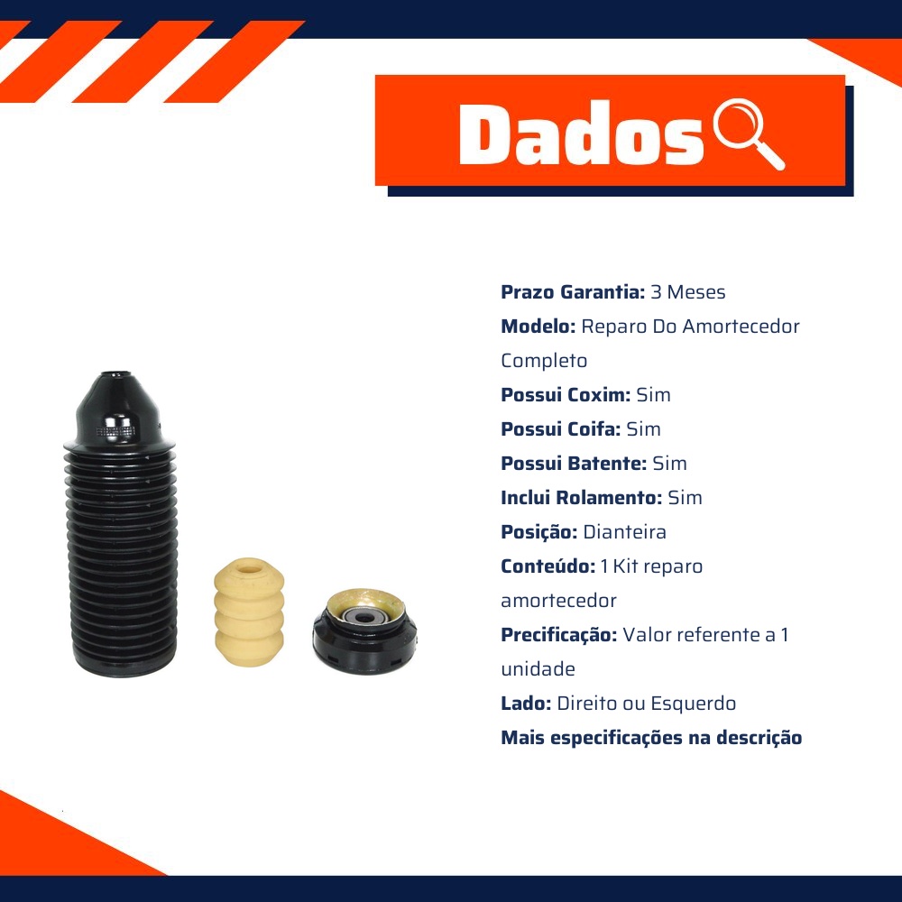 Kit Reparo Amortecedor Dianteiro Direito Ou Esquerdo Com Rolamento Com Batente Com Coifa Com Coxim - Cofap - TKC01101