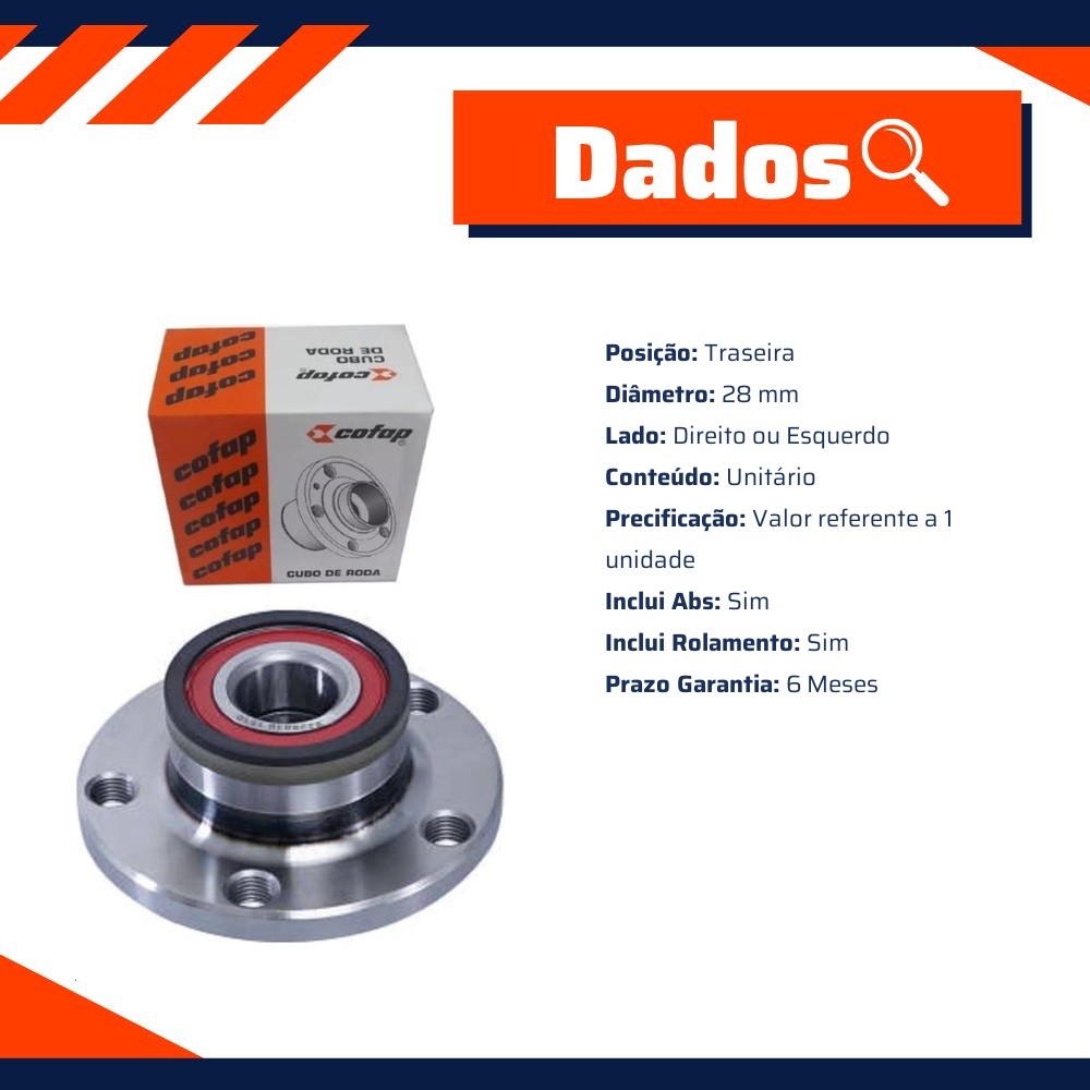 Cubo de Roda Traseiro Direito ou Esquerdo com Rolamento e ABS - Cofap - CRC01007