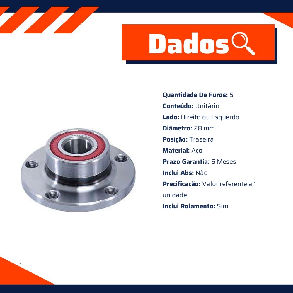 Cubo de Roda Traseiro Direito ou Esquerdo 5 Furos com Rolamento sem ABS - Cofap - CRC01006
