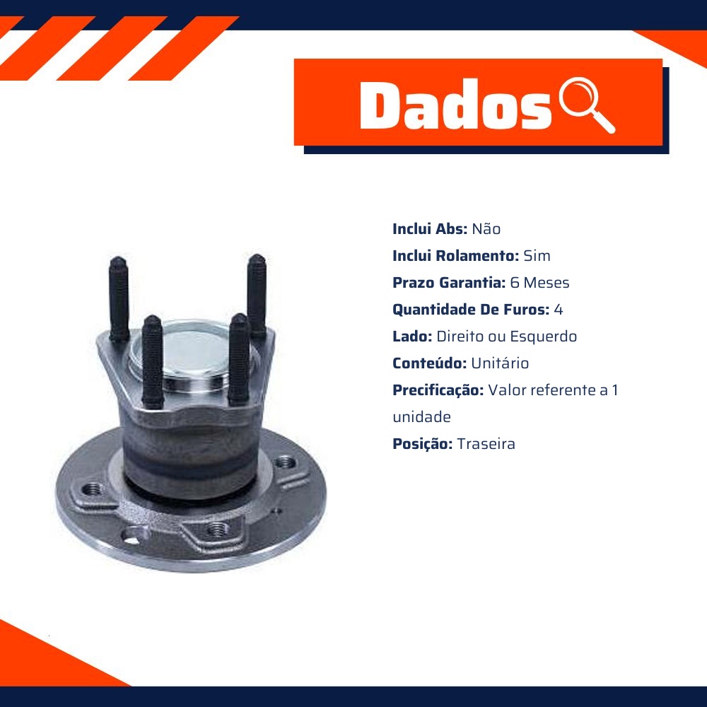 Cubo de Roda Traseiro Direito ou Esquerdo 4 Furos com Rolamento sem ABS - Cofap - CRC04005
