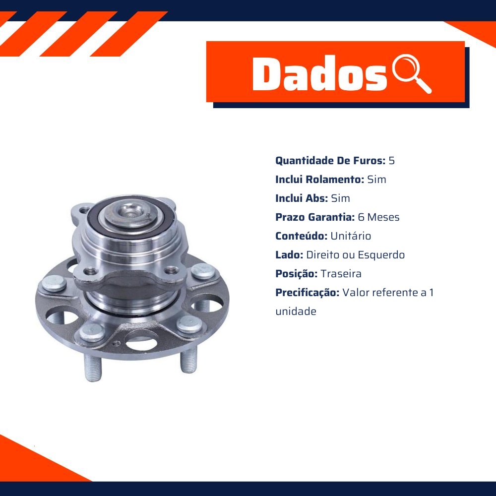 Cubo de Roda Traseiro Direito ou Esquerdo 5 Furos com Rolamento e ABS para Honda Civic - Cofap - CRC10001