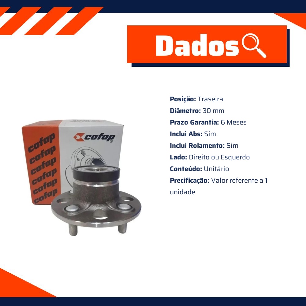 Cubo de Roda Traseiro com Rolamento e ABS para Honda City e FIT - Cofap - CRC10007