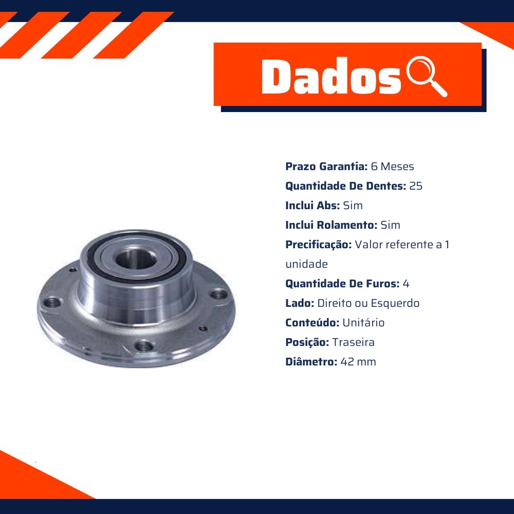 Cubo de Roda Traseiro Direito ou Esquerdo 4 Furos 25 Dentes com Rolamento e ABS - Cofap - CRC17004