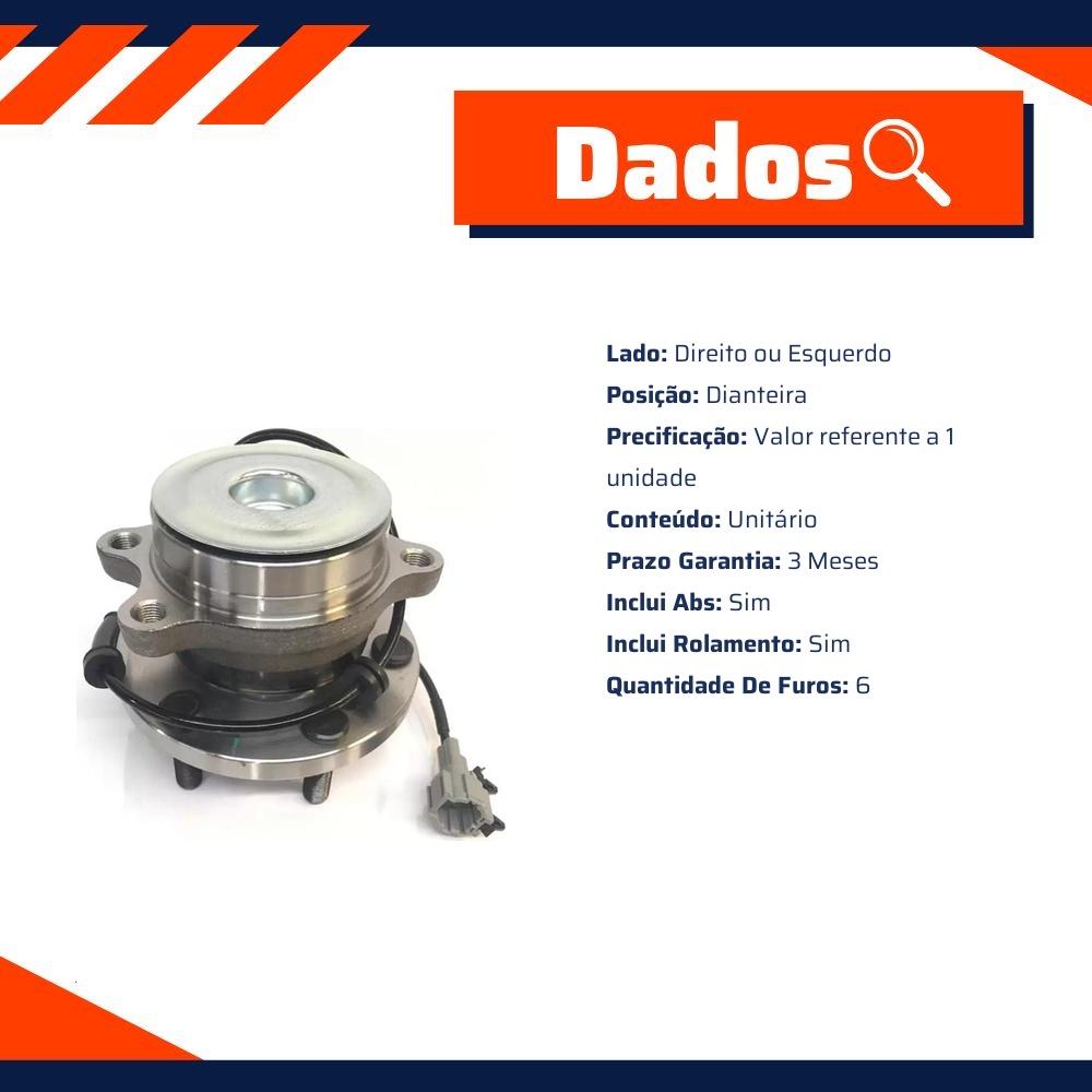 Cubo de Roda Dianteiro Direito ou Esquerdo 6 Furos com Rolamento e ABS para Nissan Frontier - Cofap - CRC29003