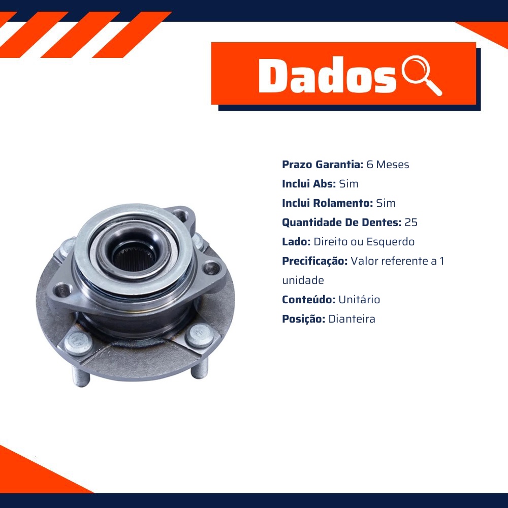 Cubo de Roda Dianteiro 25 Dentes com Rolamento e ABS para Nissan Livina e Tiida - Cofap - CRC29002