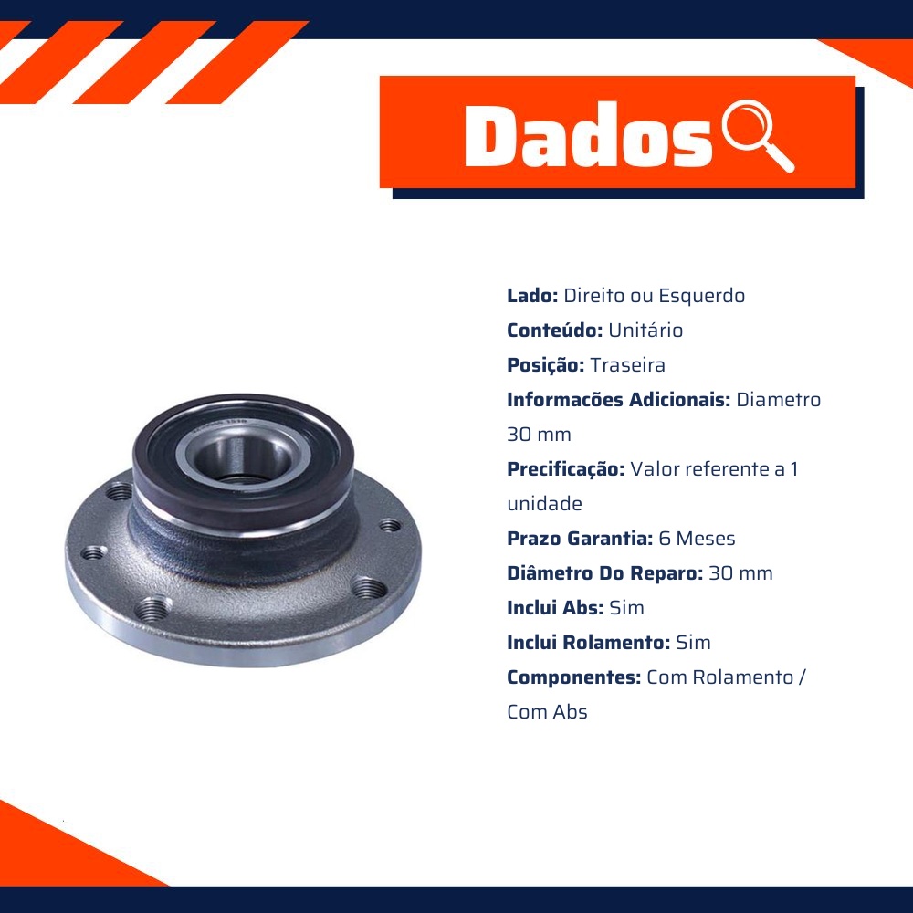 Cubo de Roda Traseiro Direito ou Esquerdo com Rolamento e ABS - Cofap - CRC03012