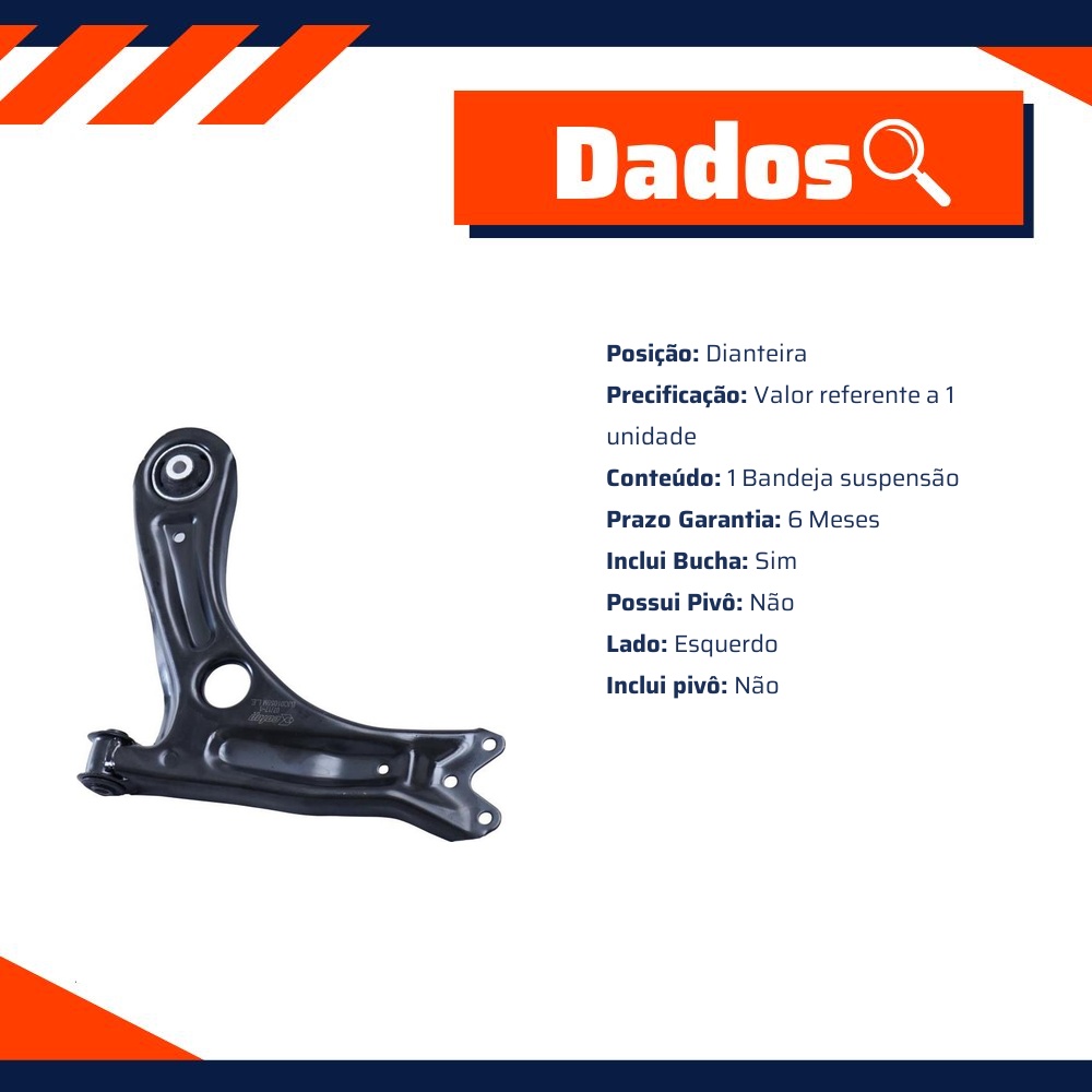 Bandeja Suspensão Dianteira Esquerda com Bucha para Volkswagen Cross Up! e Up! - Cofap - BJC01055M