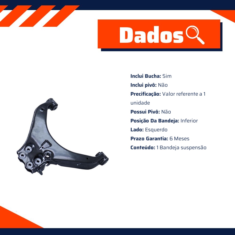Bandeja Suspensão Dianteira Inferior Esquerda com Bucha para Chevrolet S10 e Trailblazer - Cofap - BJC04145M