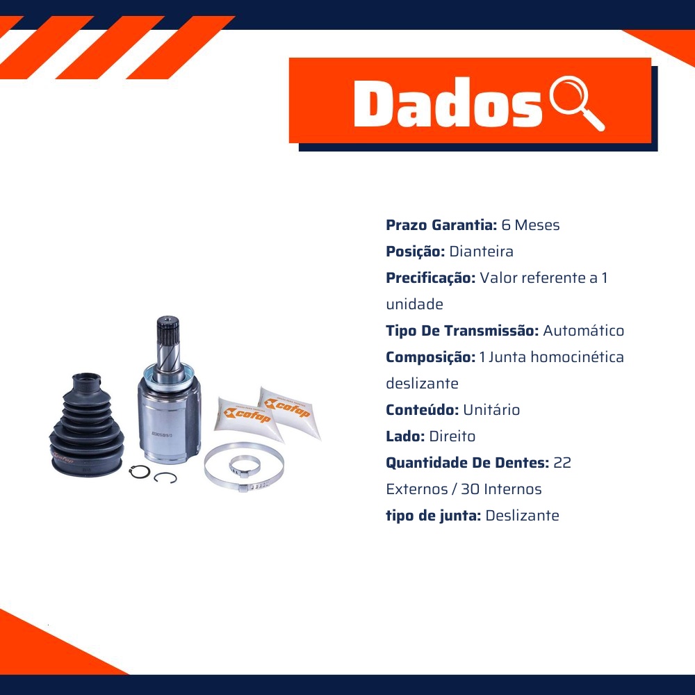 Junta Homocinética Deslizante Dianteira Câmbio Automático - Cofap - JDC04310