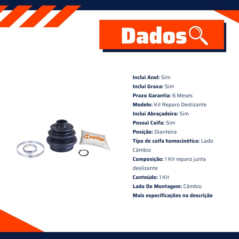 Kit Reparo Junta Deslizante Dianteira Câmbio Automático / Manual Com Coifa - Cofap - KJD03203