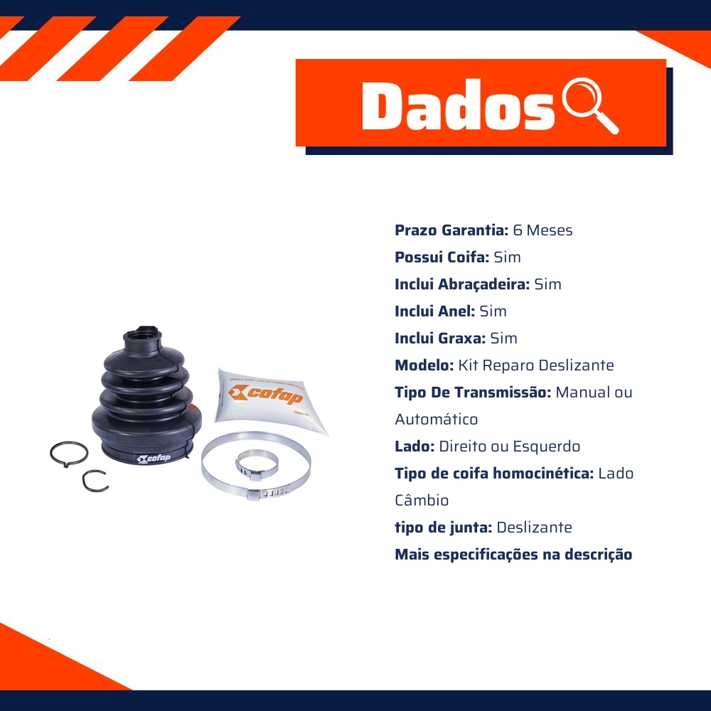 Kit Reparo Junta Deslizante Dianteira Câmbio Automático / Manual Com Coifa Chevrolet Astra - Cofap - KJD04205