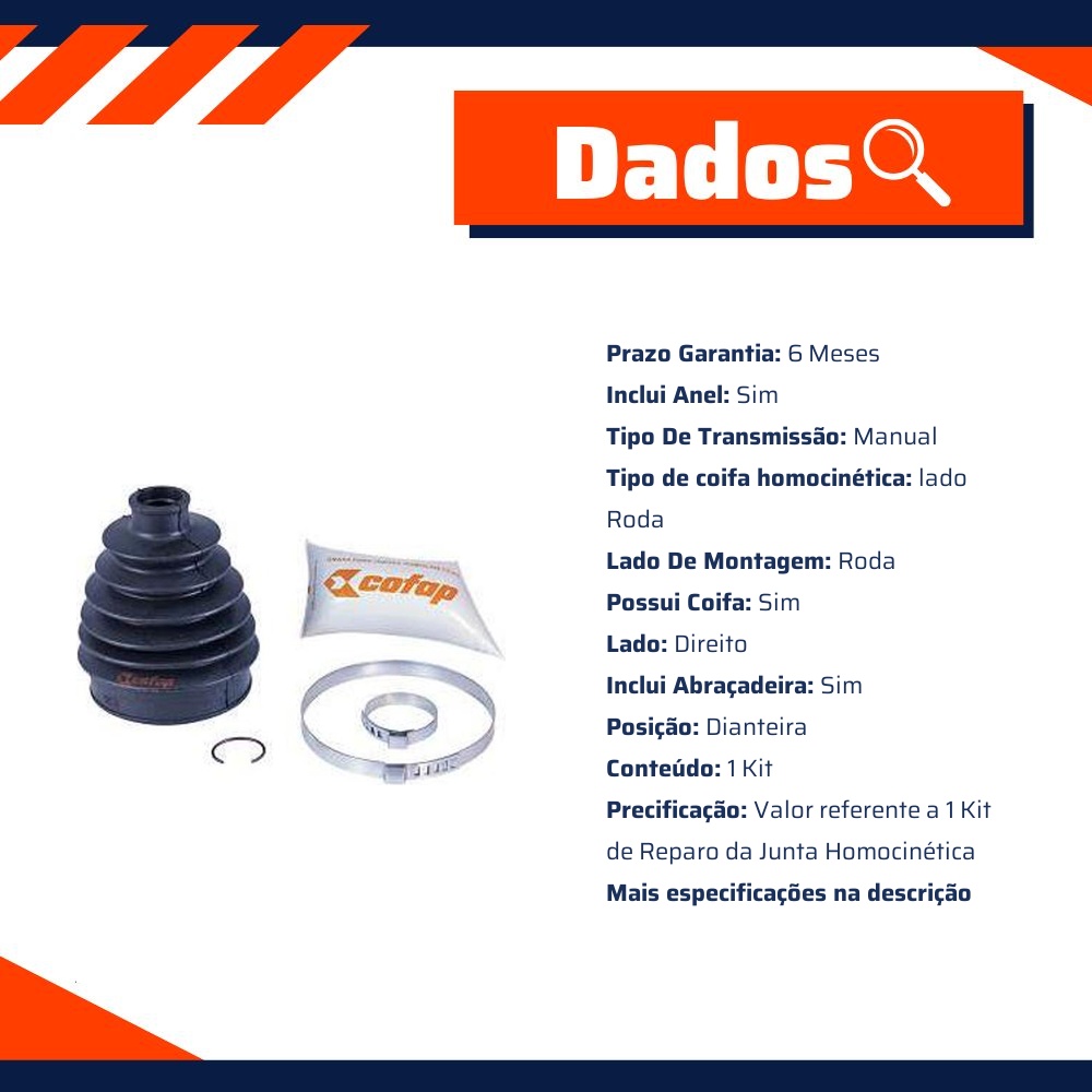 Kit Reparo Junta Homocinética Dianteira Roda Manual Com Coifa - Cofap - KJH04113