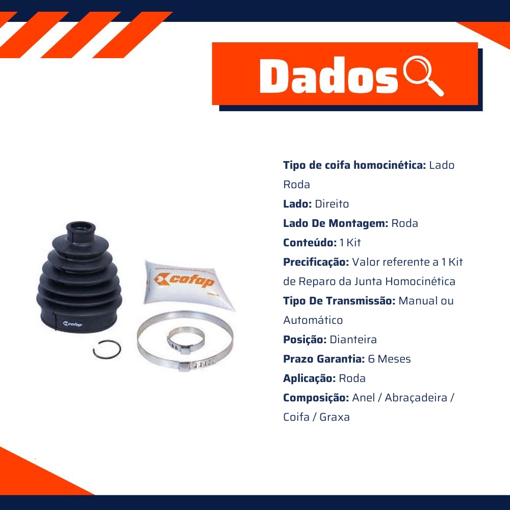 Kit Reparo Junta Homocinética Dianteira Direita Ou Esquerda Automática / Manual - Cofap - KJH32002
