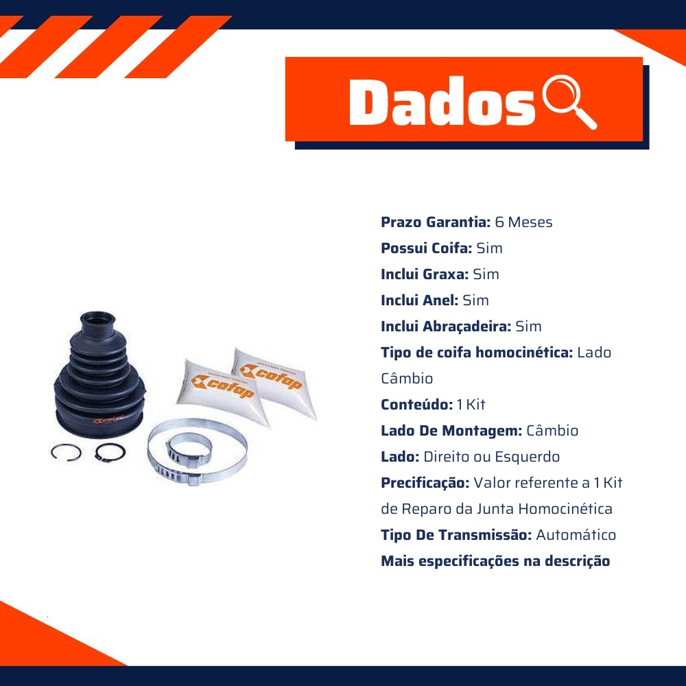 Kit Reparo Junta Homocinética Dianteira Câmbio Automático Com Coifa - Cofap - KJD04209