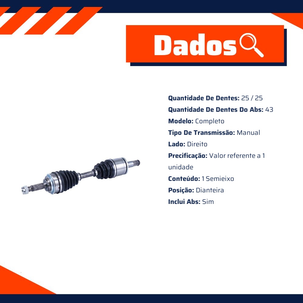 Semieixo Dianteiro Direito Manual com ABS para Mitsubishi Pajero TR4 - Cofap - SEC39010