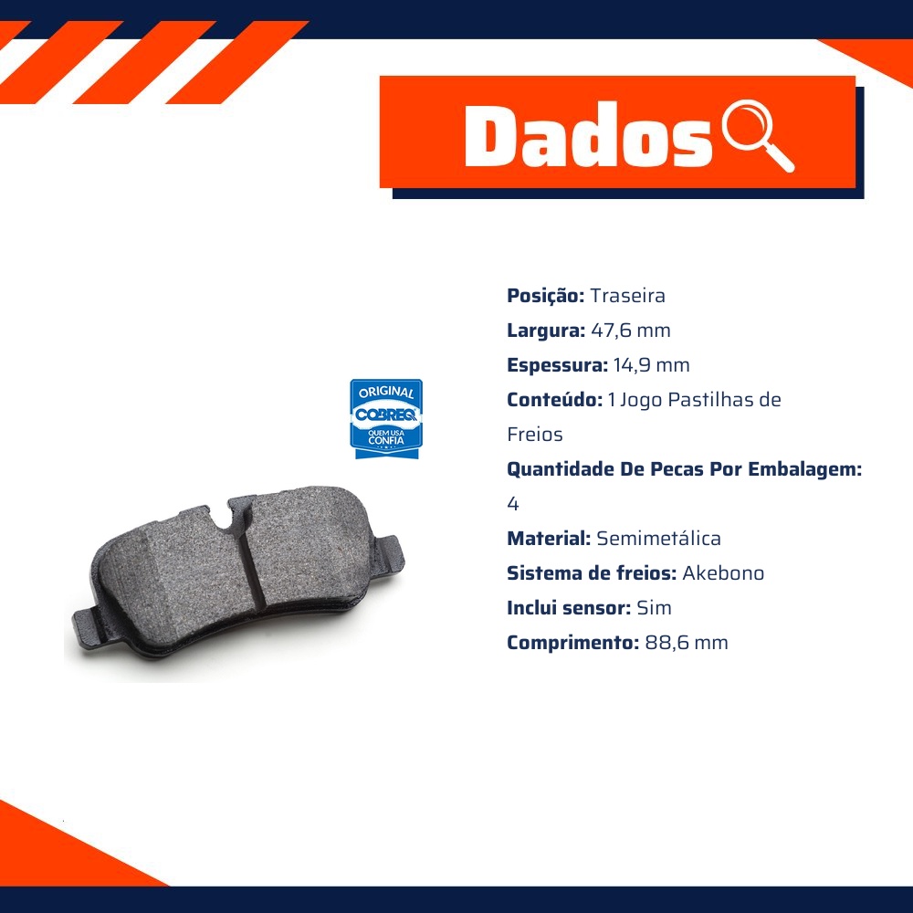 Pastilha de Freio Traseira para Honda CR-V - Cobreq - N-1393