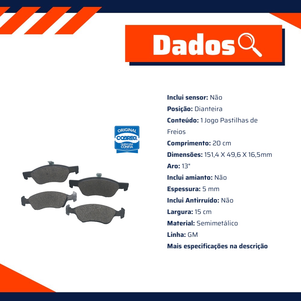 Pastilha de Freio Dianteira para Chevrolet Astra Hatch e Astra Sedan - Cobreq - N-336