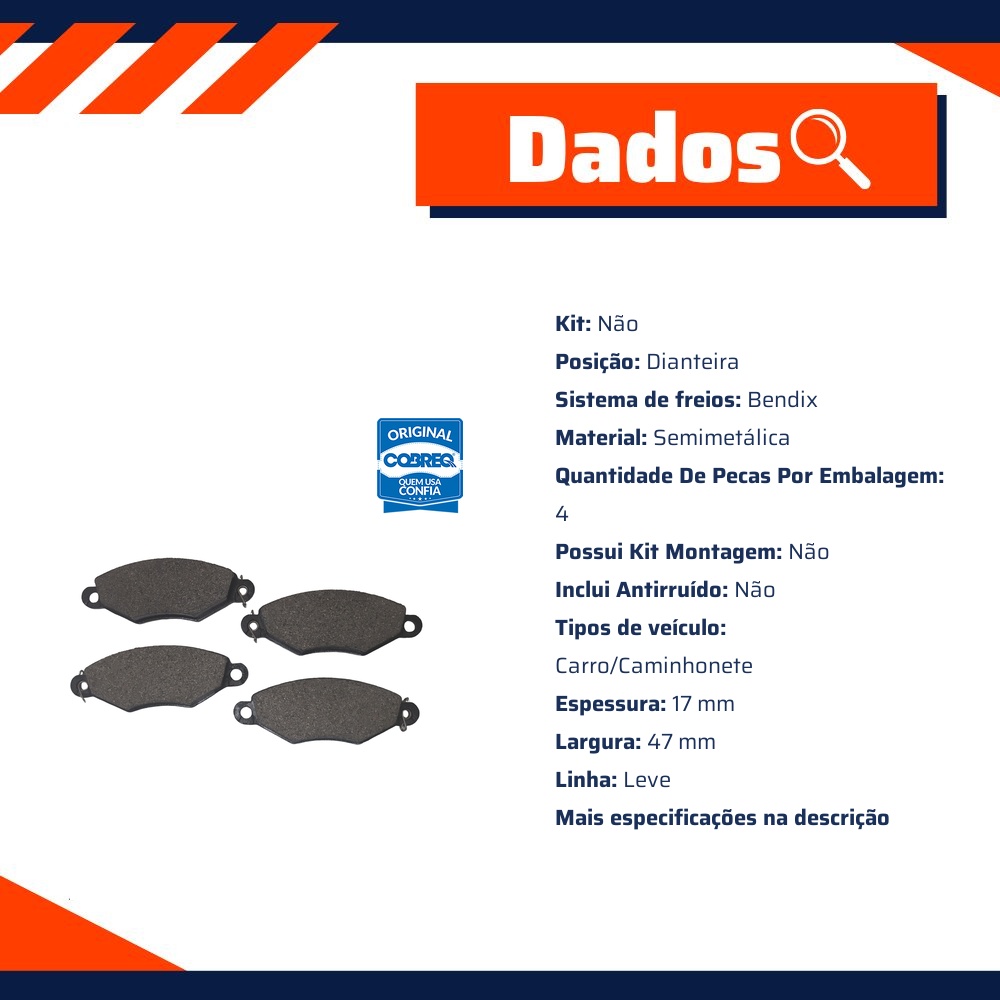 Jogo Pastilha de Freio Dianteira - Cobreq - N-446