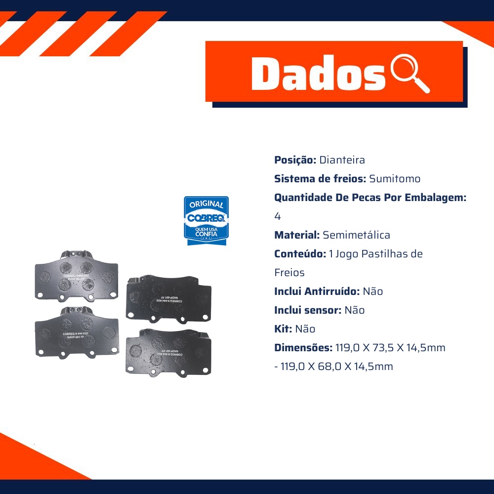 Pastilha de Freio Dianteira para Toyota Hilux - Cobreq - N-844