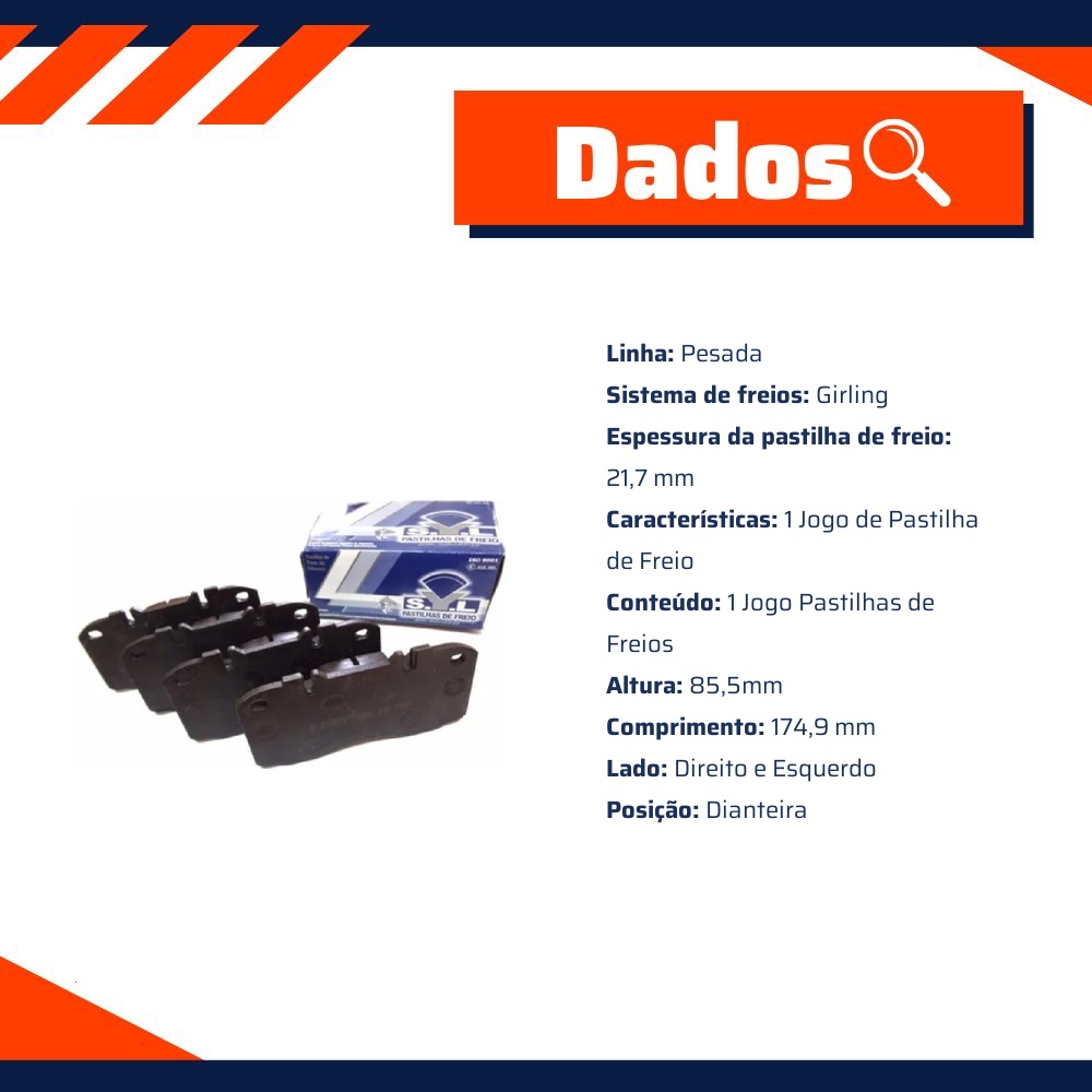 Jogo de Pastilhas de Freio Dianteira para Iveco Daily 70C16 - Syl - 1268