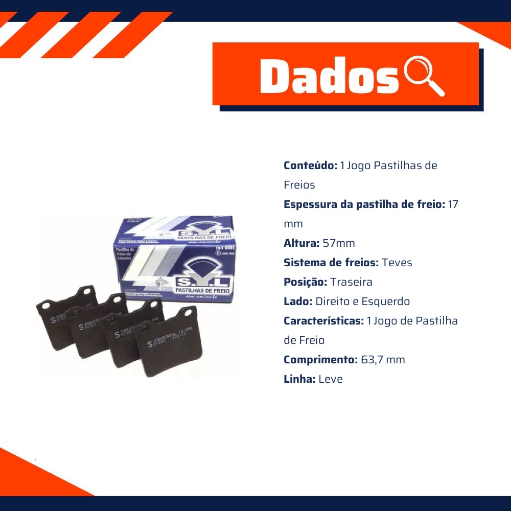 Jogo de Pastilhas de Freio Traseira para Peugeot 406 - Syl - 1330